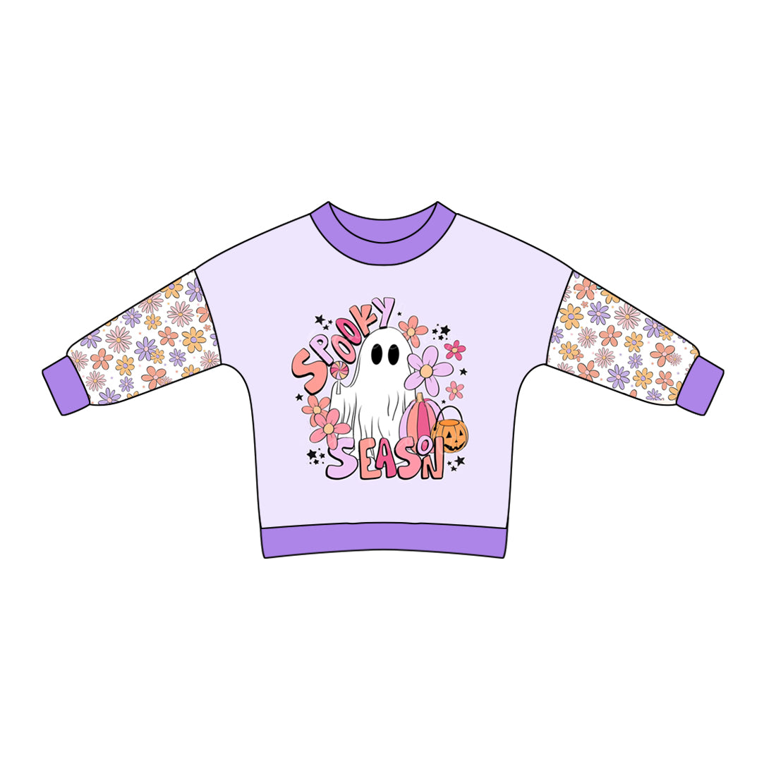 Baby Girl Flower Long Sleeves Ghost Purple Halloween Shirt