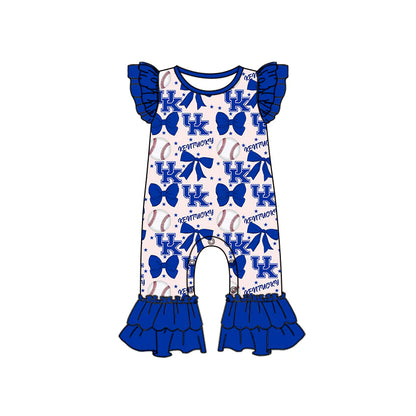 ( Moq 5 each style ) Baby Girl Toddler UK Team Bows Baseball Blue Sibling Romper Dress Set 6.13