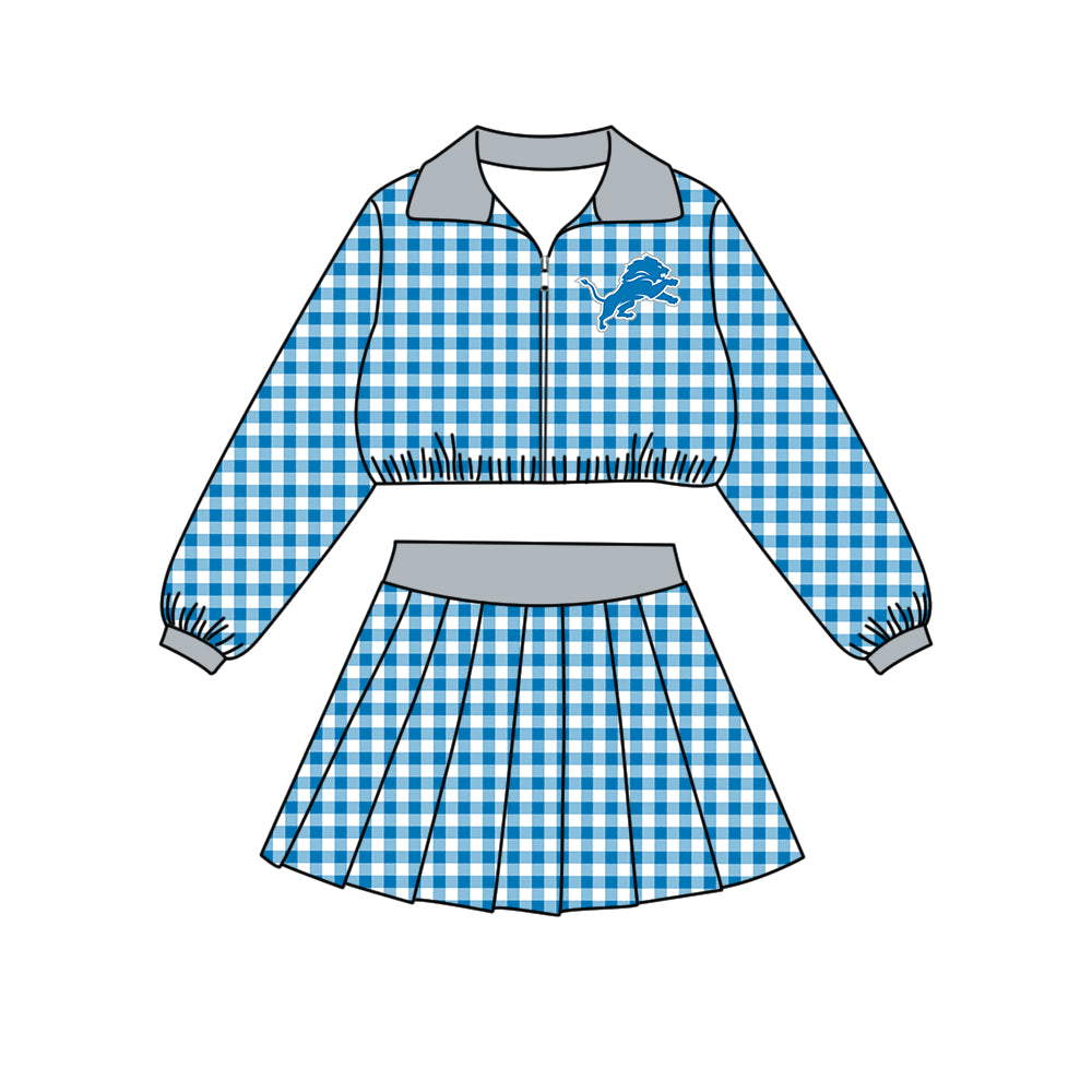 ( Moq 5 ) Baby Girls Kids Long Sleeves Plaid Zipper Tops Skirt Shorts Team Set Clothes