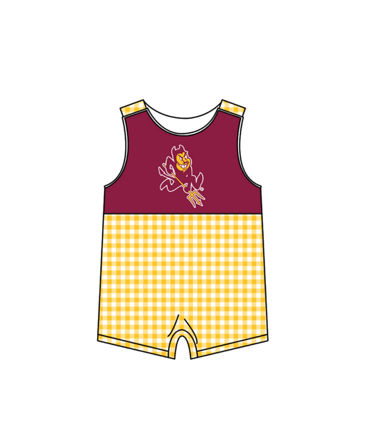( Moq 5 ) Baby Boys Kids Sleeveless Yellow Plaid Team Summer Romper