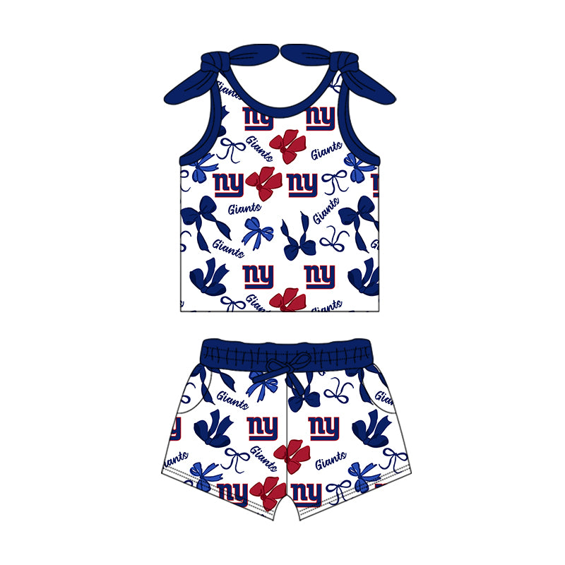 ( Moq 5 each style ) Baby Girl Toddler Team Bows Sibling Navy Romper Dress Set 7.10