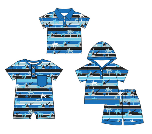 Baby Boy Short Sleeves Sibling Shark Stripes Romper Clothes Set ( Moq 5 Each Design )11.25