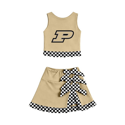 ( Moq 5 ) Baby Girls Kids Sleeveless Vest Bows Skirt Shorts Team Set Cheer Clothes