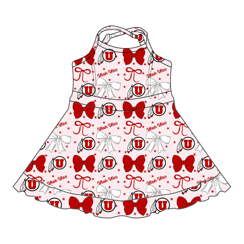 ( Moq 5 each style ) Baby Girl Toddler U Team Bows Sibling Dress Set 6.25