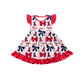 ( Moq 5 each style ) Baby Girl Toddler A Team Red Blue Bows Sibling Romper Dress Set 6.16
