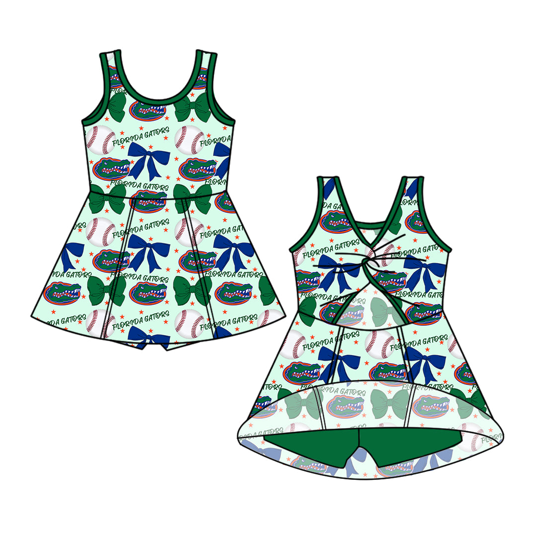 ( Moq 5 each style ) Baby Girl Toddler Team Bows Baseball Green Sibling Dress Set