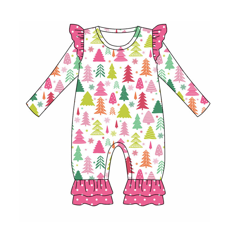 Baby Girl Colorful Tree Tunic Dots Pink Ruffle Pants Set