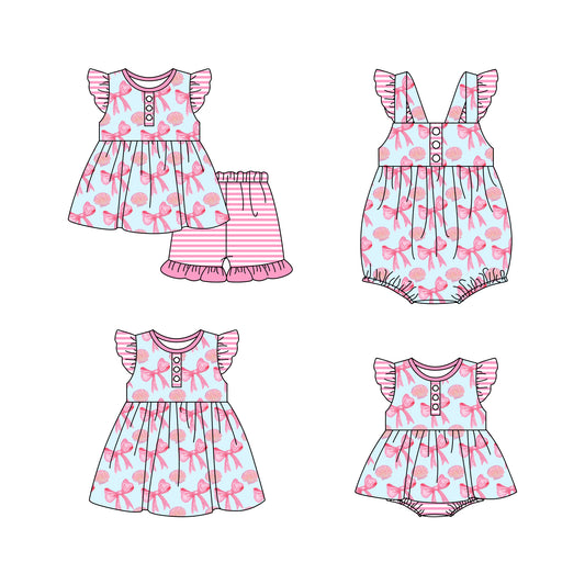 Baby Girl Short Sleeves Bows Sibling Romper Dress Clothes Set ( Moq 5 Each Design )