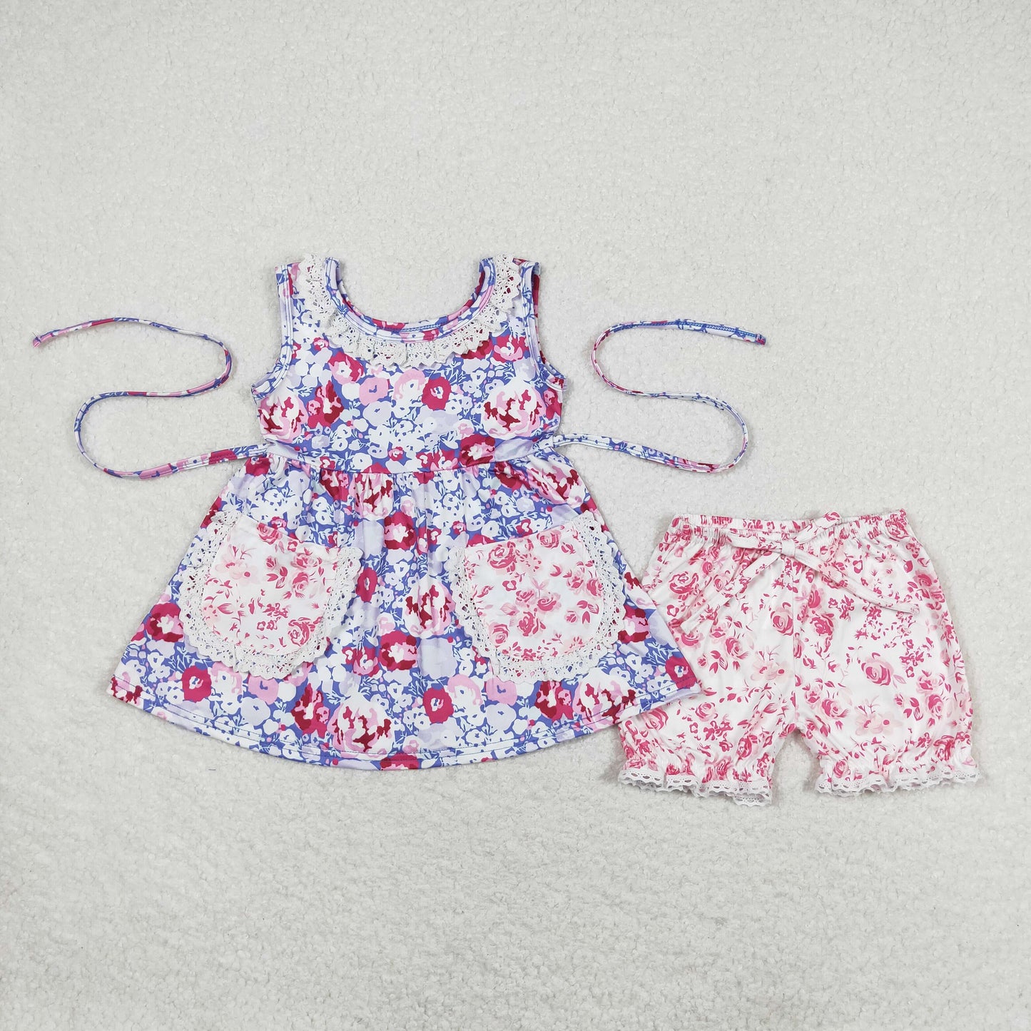 Baby Girl Sleeveless Floral Pocket Tops Shorts Summer Set