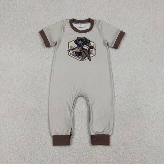 Baby Boys Infant Short Sleeves Ducks Dogs Hunting Buttons Romper RTS