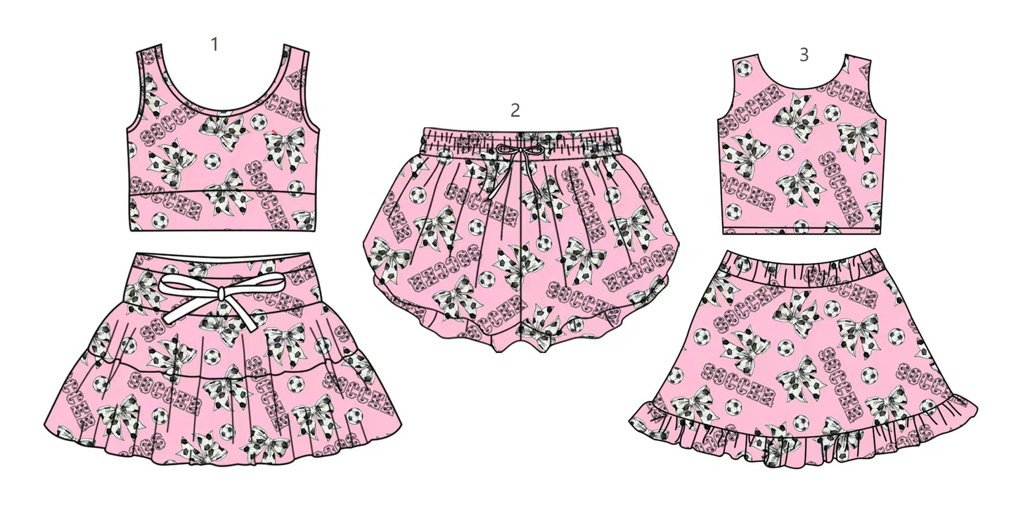 ( Moq 5 Each Style ) Baby Girls Kids Sleeveless Soccer Bows Sibling Shorts Sets Clothes