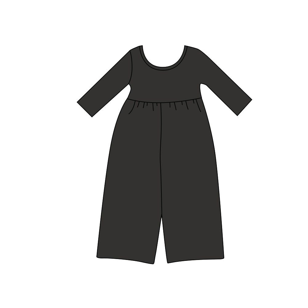 ( Moq 5 ) Preorder Baby Girls Kids Long Sleeves Pants Cotton Jumpsuit Dark Grey Clothes