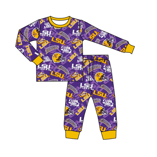 Baby Boy Toddler Long Sleeves Tiger Purple Shirt Pants Pajamas Clothes Team Set Moq 5