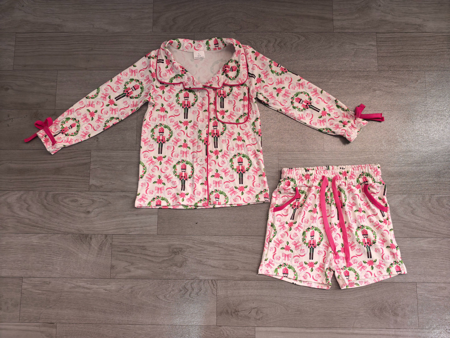 ( No moq ) Preorder Baby Girls Kids Soldiers Bows Buttons Shirt Pockets Shorts Christmas Pajamas Bows Set Clothes