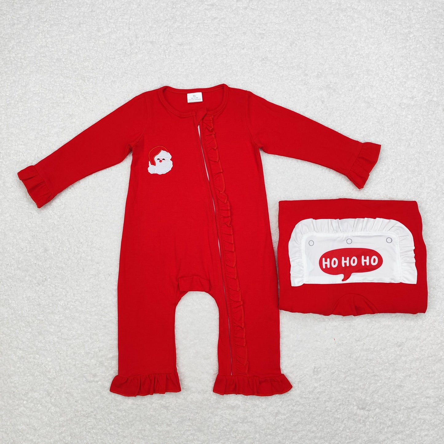 Baby Boy Long Sleeves Embroidery Santa Christmas Red Cotton Zipper Romper