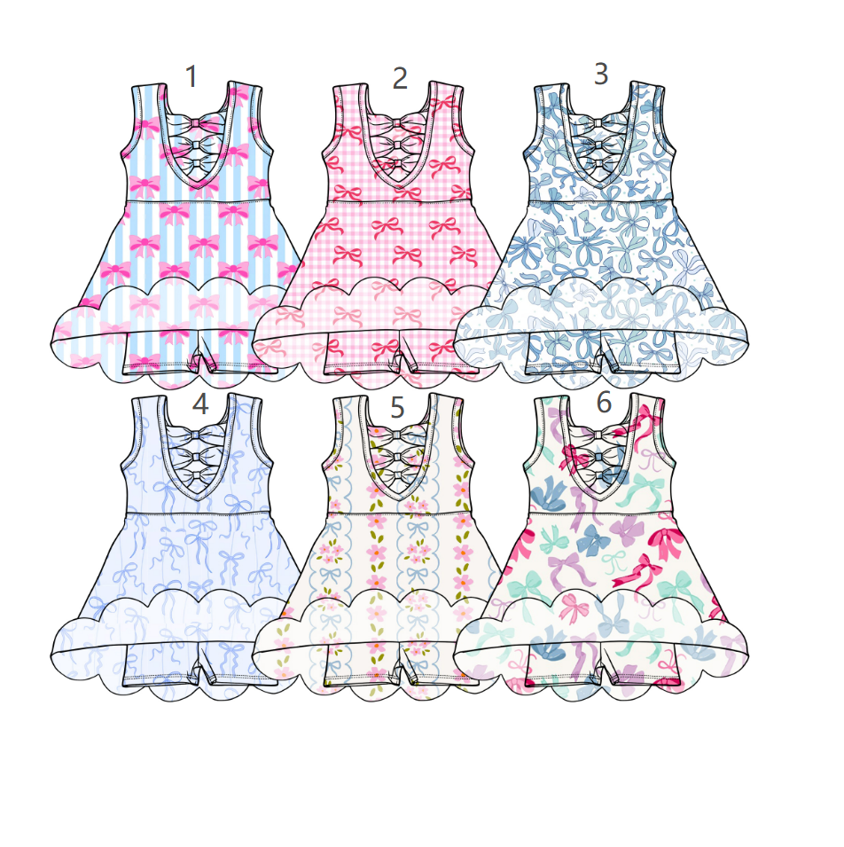 ( Moq 30 Each Style ) Sibling Baby Girls Kids Sleeveless Bows Shorts Knee Length Scallop Dresses Clothes