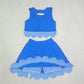 Baby Girls Kids Scallop Shirt Blue Plaid Bows Skirt Shorts Set Yoga Active Clothes RTS