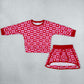 Baby Girls Kids Long Sleeves Hearts Checked Shirt Skirt Shorts Valentine Set RTS