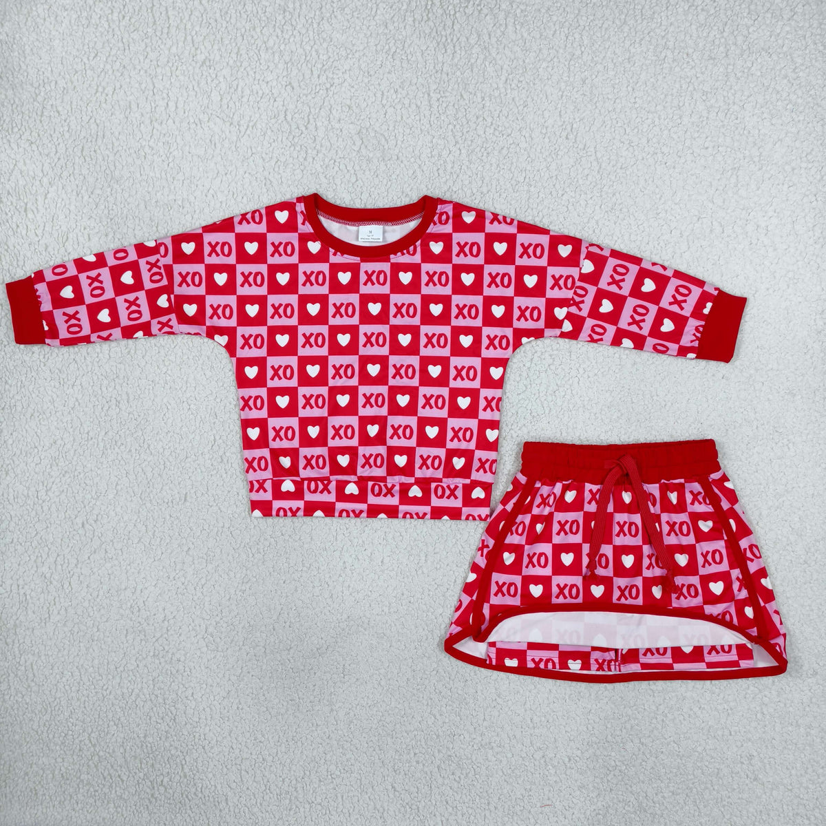 Baby Girls Kids Long Sleeves Hearts Checked Shirt Skirt Shorts Valentine Set RTS
