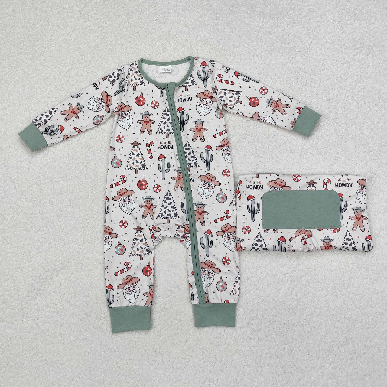 Baby Boy Long Sleeves Christmas Santa Cactus Western Zipper Romper