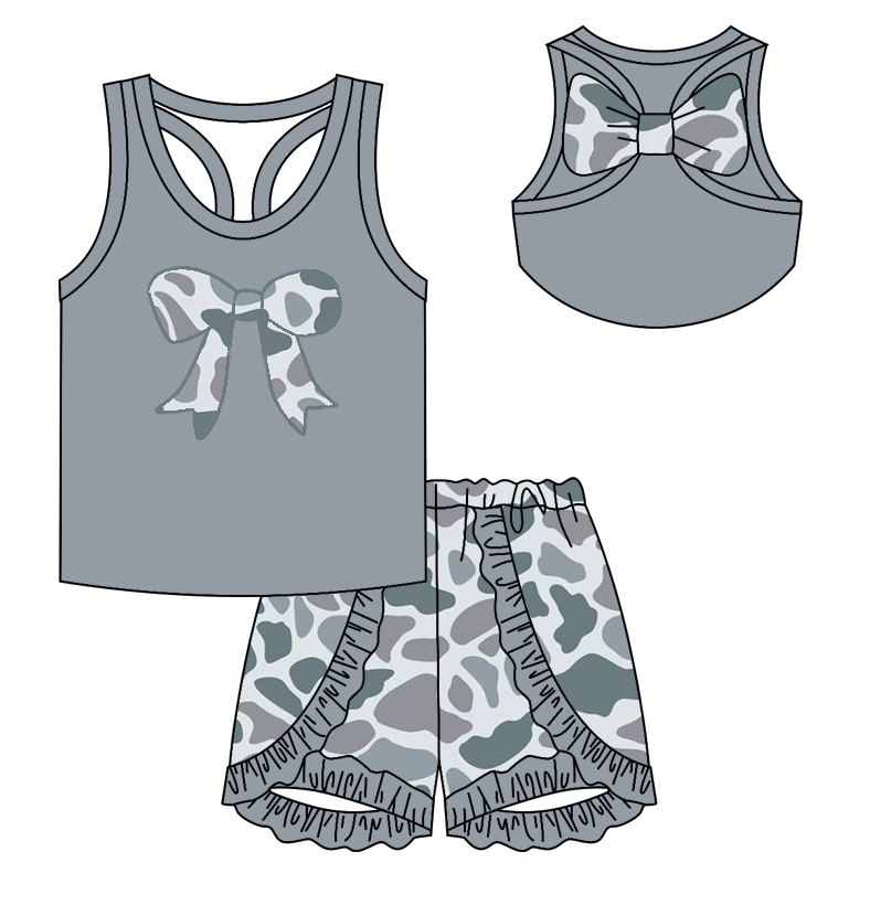 Baby Girl Toddler Bows Camo Sibling Matching Clothes Set ( Moq 5 Each Design )