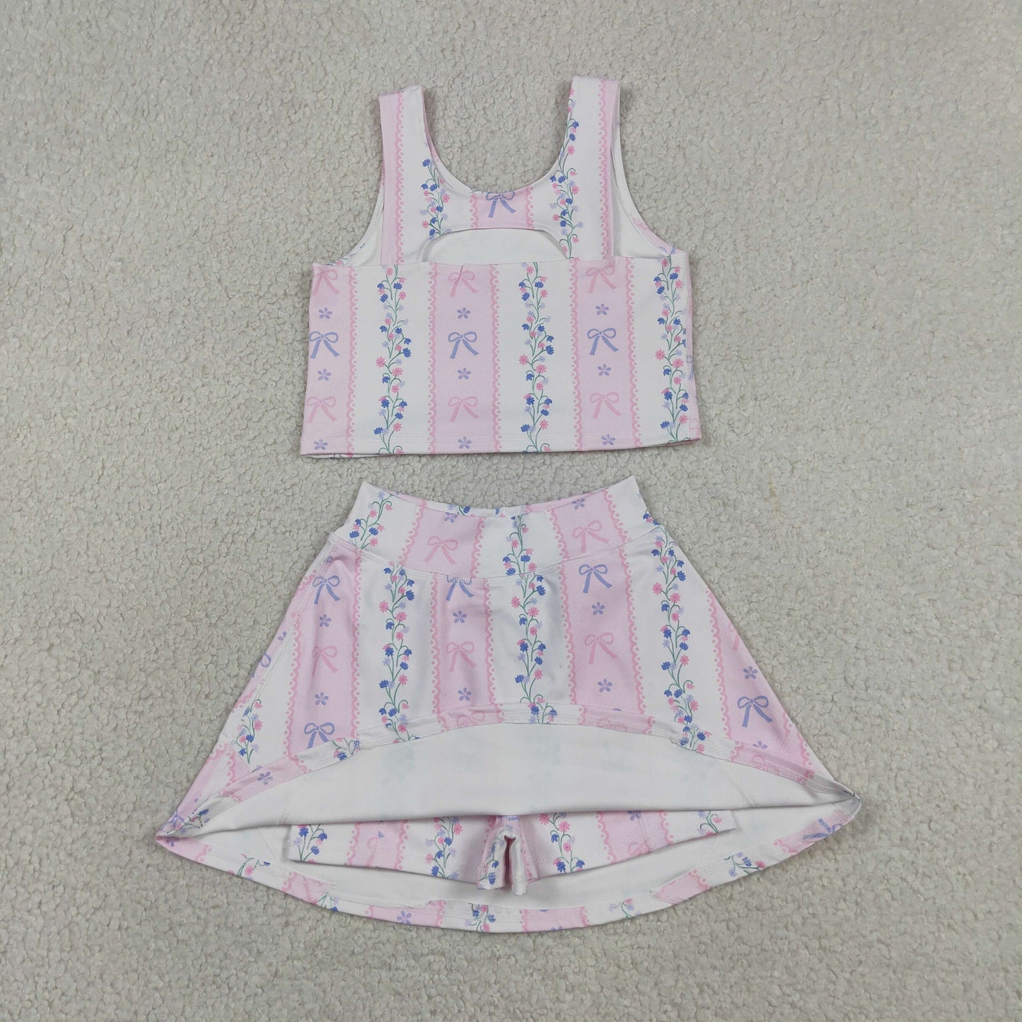 Baby Girl Sleeveless Bows Floral Tops Shorts Skort Yoga Active Wear Set RTS
