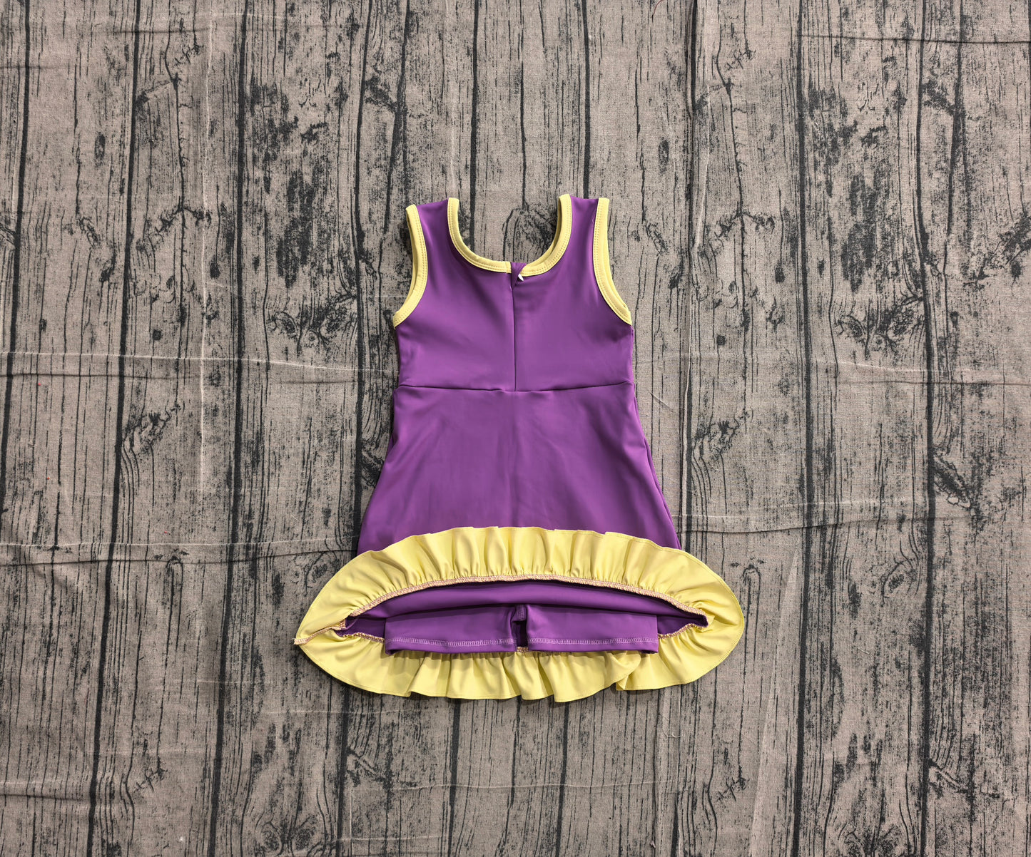 ( No moq ) Preorder Baby Girls Kids Sleeveless Shorts Yellow Scallop Purple Dress Yoga Active Clothes