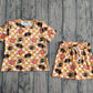 Baby Girls Kids Short Sleeves Dogs Football Orange Checked Shirt Shorts Team Clothes Set