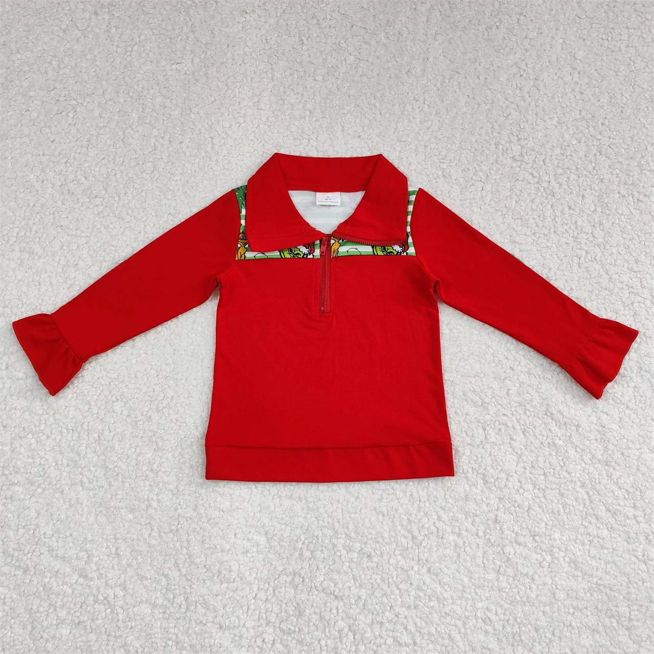 Baby Girls Christmas Green Face Zip Pullovers Tops