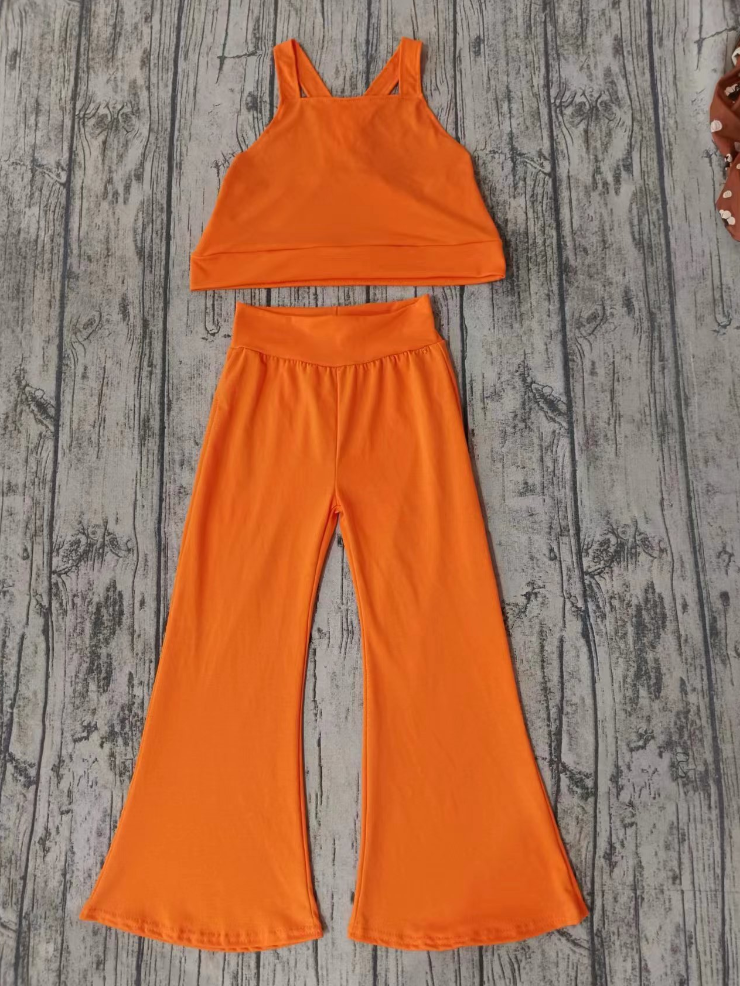 Baby Girl Sleeveless Tops Bell Pants Orange Cotton Set