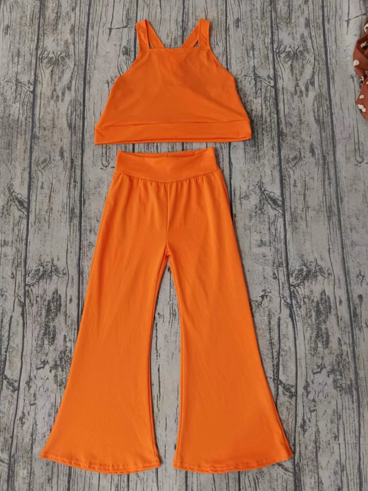 Baby Girl Sleeveless Tops Bell Pants Orange Cotton Set