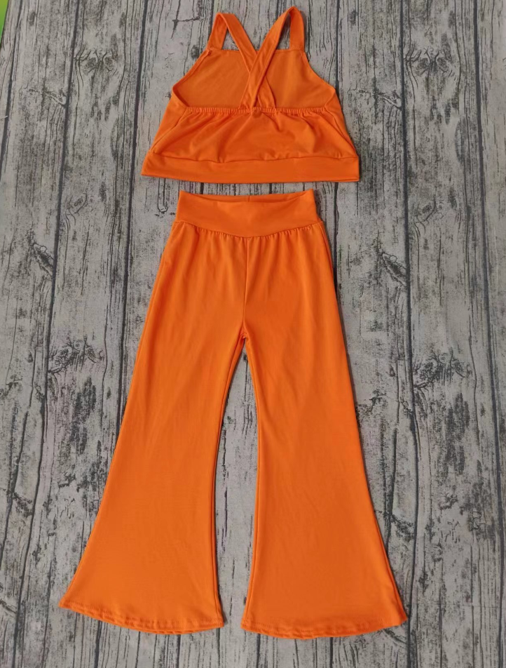 Baby Girl Sleeveless Tops Bell Pants Orange Cotton Set