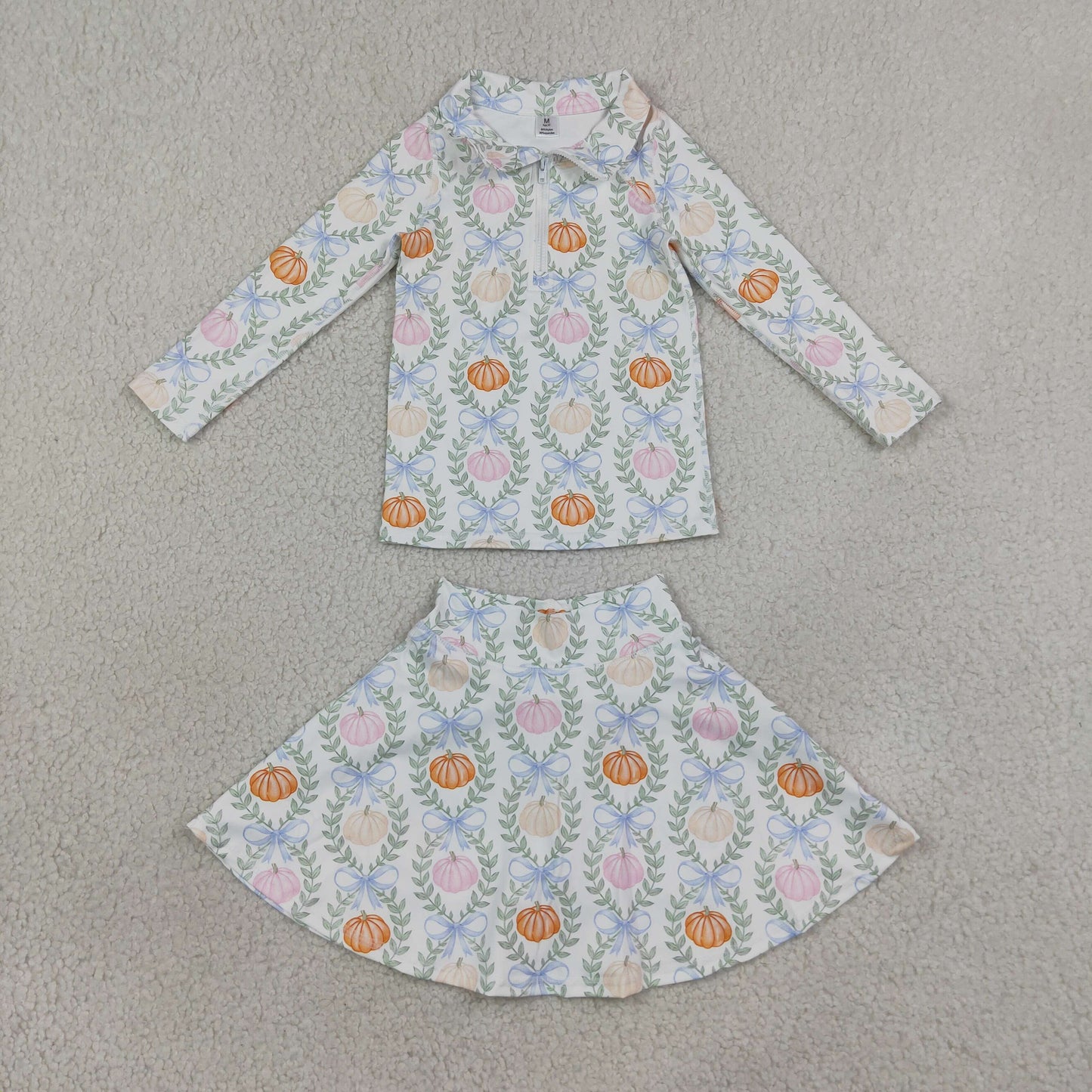 Baby Girls Kids Pumpkins Bows Zipper Shirt Skirt Shorts Yoga Active Set Fall Clothes RTS