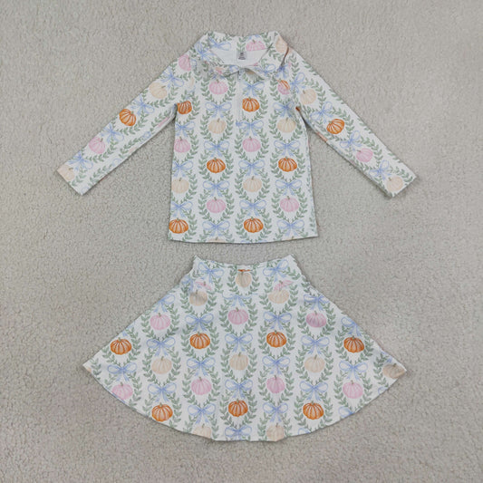 Baby Girls Kids Pumpkins Bows Zipper Shirt Skirt Shorts Yoga Active Set Fall Clothes RTS