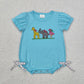 Baby Boy Girl Kids Short Sleeves Embroidery Animals Sibling Summer Blue Romper Clothes Set RTS