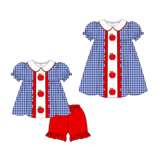 ( Moq 5 Each Style ) Sibling Baby Girls Kids Short Sleeves Apple Back to School Dress Set Clothes