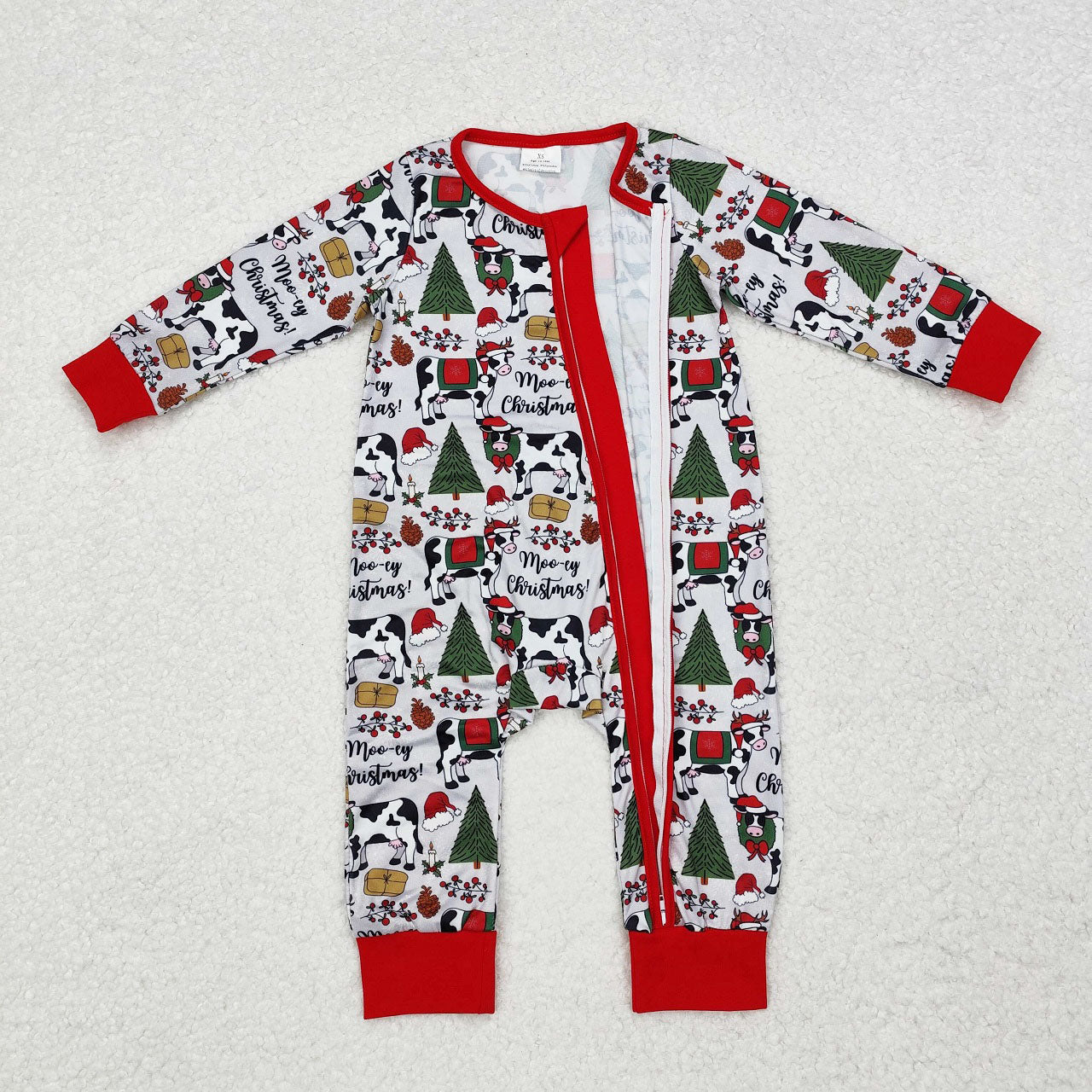 Baby Boy Infant Long Sleeves Christmas Cows Zipper Romper