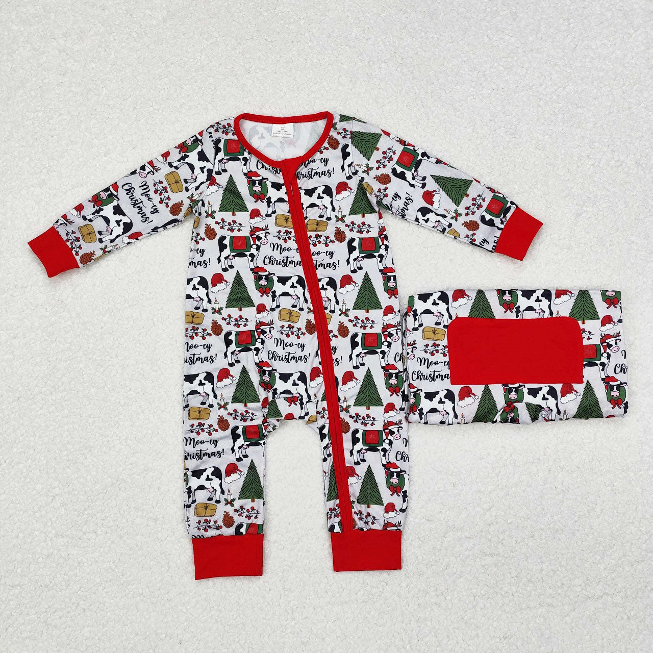 Baby Boy Infant Long Sleeves Christmas Cows Zipper Romper