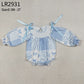 Baby Girls Kids Long Sleeves Embroidery Smocked Blue Bows Flower Bubble Romper RTS