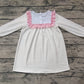 Pre-order Baby Girl Long Sleeves Embroidery Cross Dots Ruffle Knee Length Dress