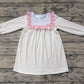 Pre-order Baby Girl Long Sleeves Embroidery Cross Dots Ruffle Knee Length Dress