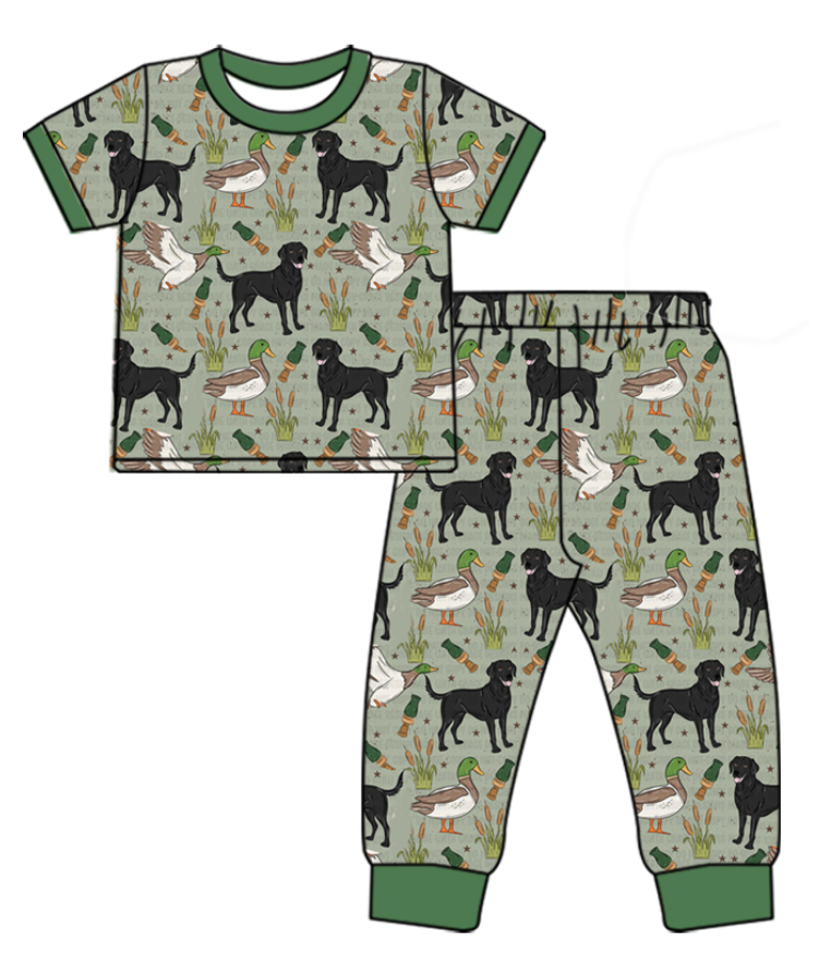 Baby Boy Short Sleeves Ducks Dogs Green Sibling Romper Clothes Set ( Moq 5 Each Design )11.25