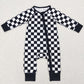 Baby Boy Girl Infant Long Sleeves Checkered Zipper Romper Sibling Clothes