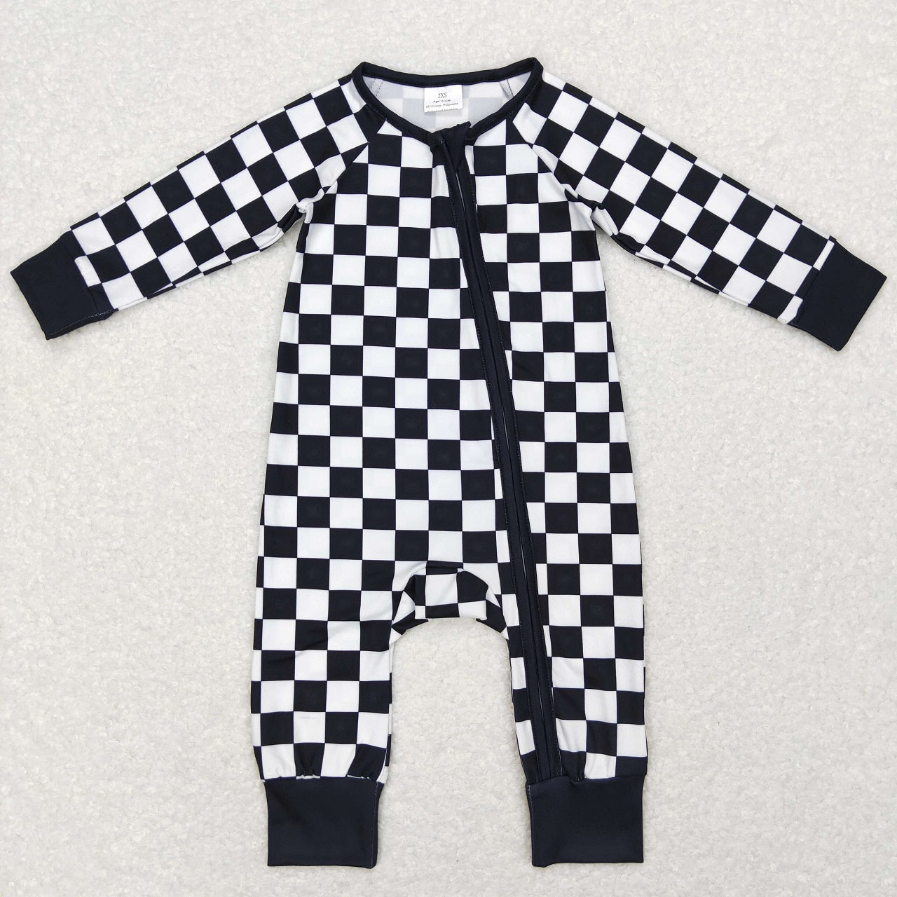 Baby Boy Girl Infant Long Sleeves Checkered Zipper Romper Sibling Clothes