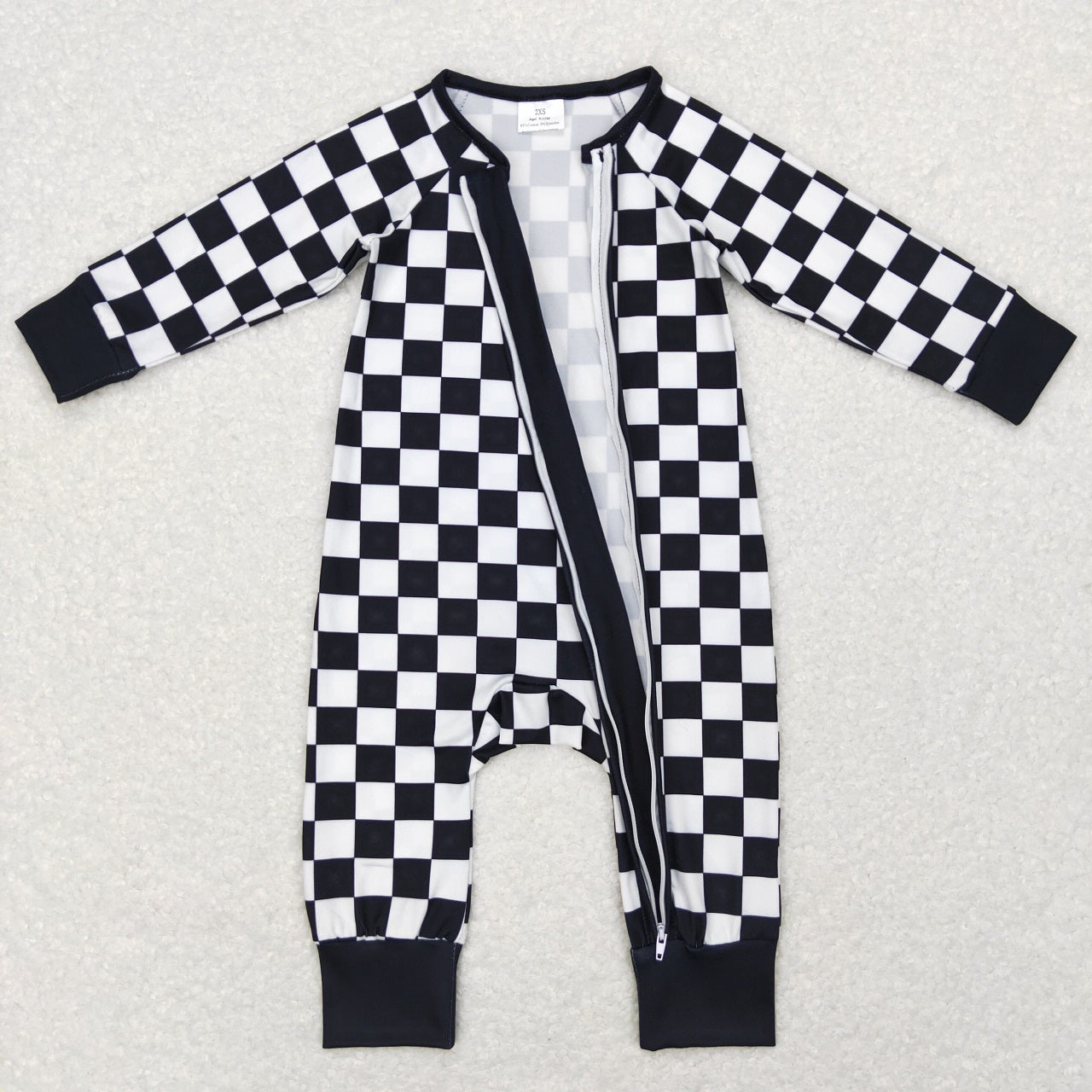 Baby Boy Girl Infant Long Sleeves Checkered Zipper Romper Sibling Clothes