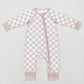 Baby Boy Girl Infant Long Sleeves Checkered Zipper Romper Sibling Clothes