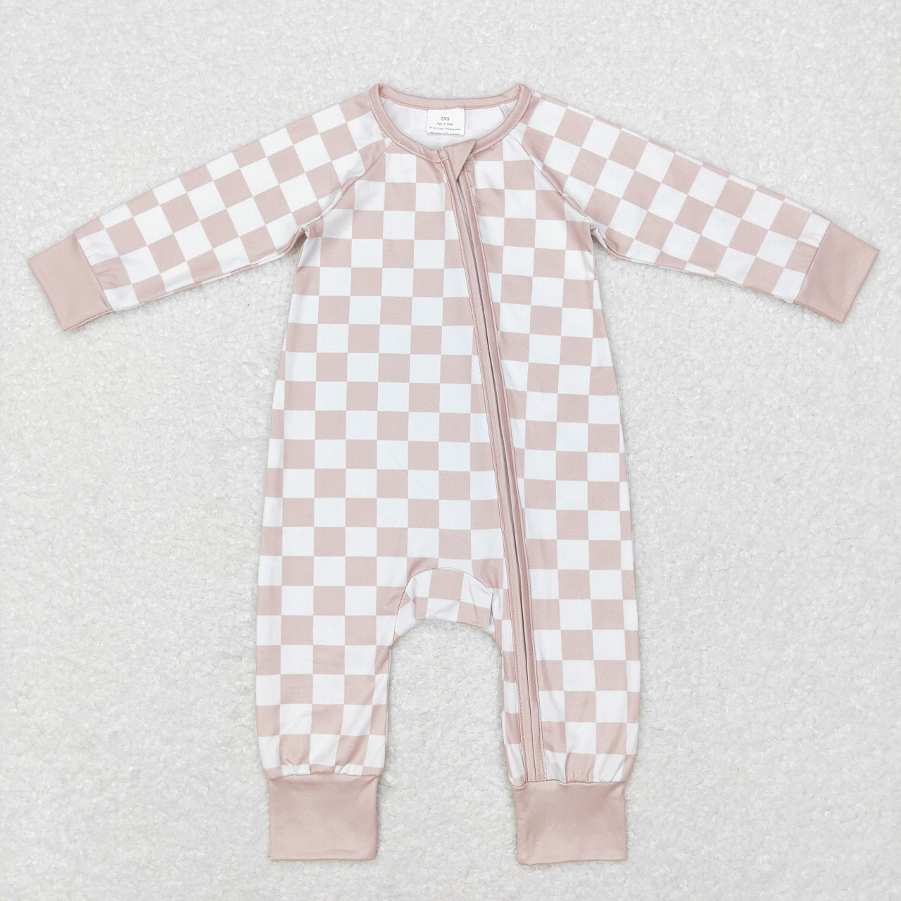 Baby Boy Girl Infant Long Sleeves Checkered Zipper Romper Sibling Clothes