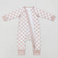 Baby Boy Girl Infant Long Sleeves Checkered Zipper Romper Sibling Clothes