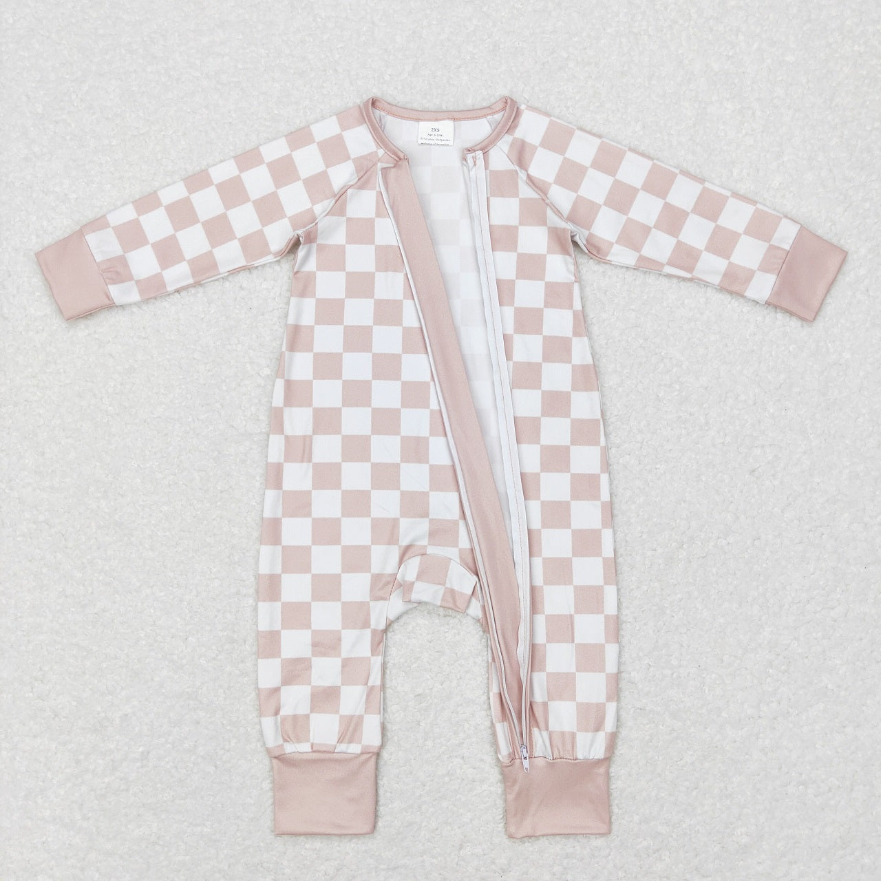 Baby Boy Girl Infant Long Sleeves Checkered Zipper Romper Sibling Clothes