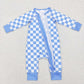 Baby Boy Girl Infant Long Sleeves Checkered Zipper Romper Sibling Clothes